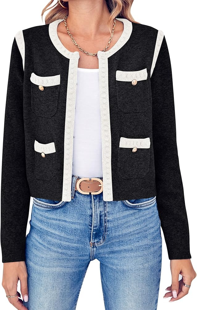 Esobo Womens Knit Cardigan Sweaters Open Front Long Sleeve Cropped Trendy Jacket Outerwear | Amazon (US)