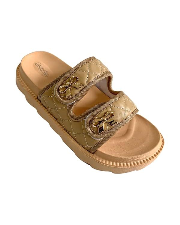 Gecectyo Womens Cork Sandals Comfort Slide flat sandals women cute sparkly sandals rhinestone san... | Amazon (US)
