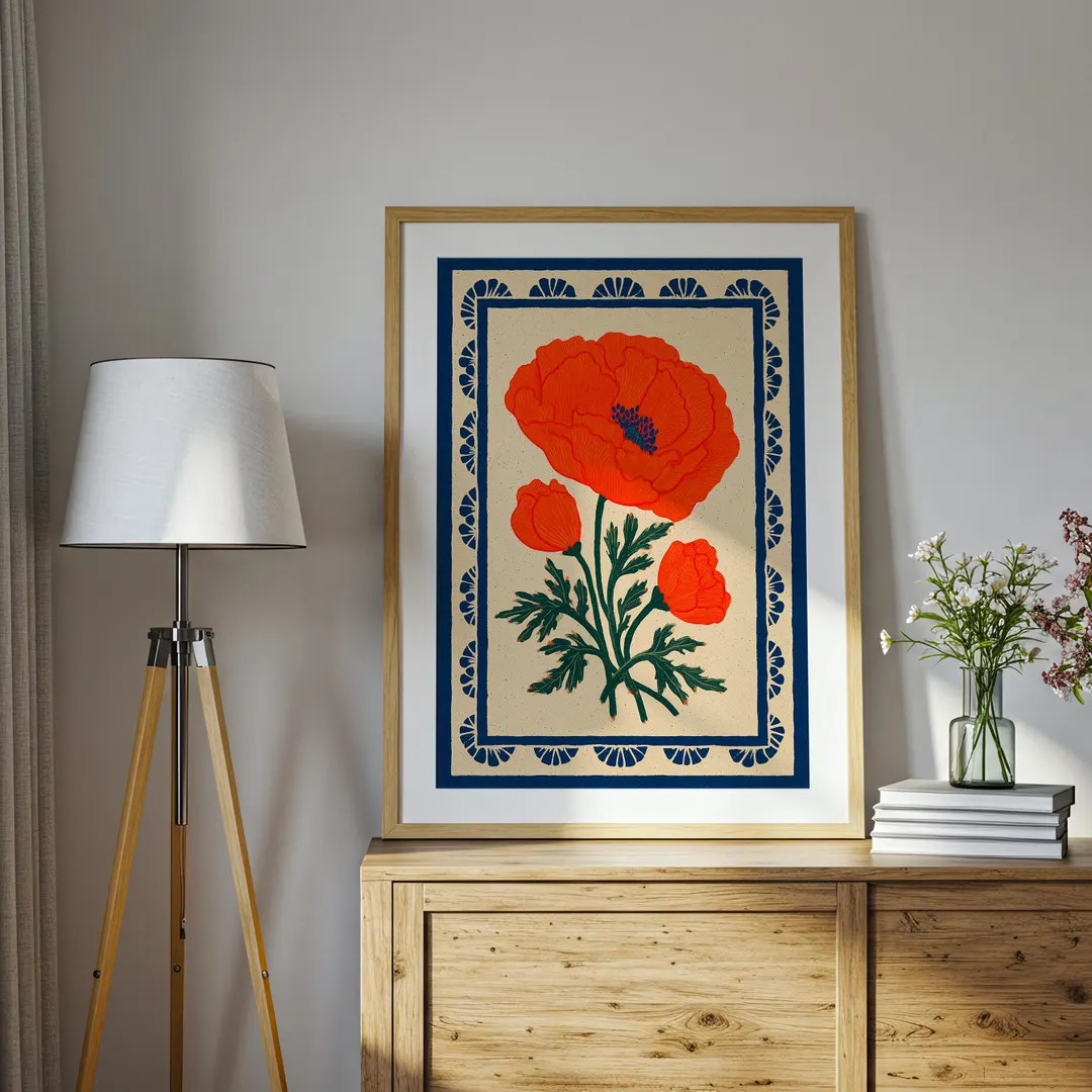 Orange Poppy Folk Art Print: Vintage Scandinavian Botanical (digital Download) - Etsy | Etsy (US)