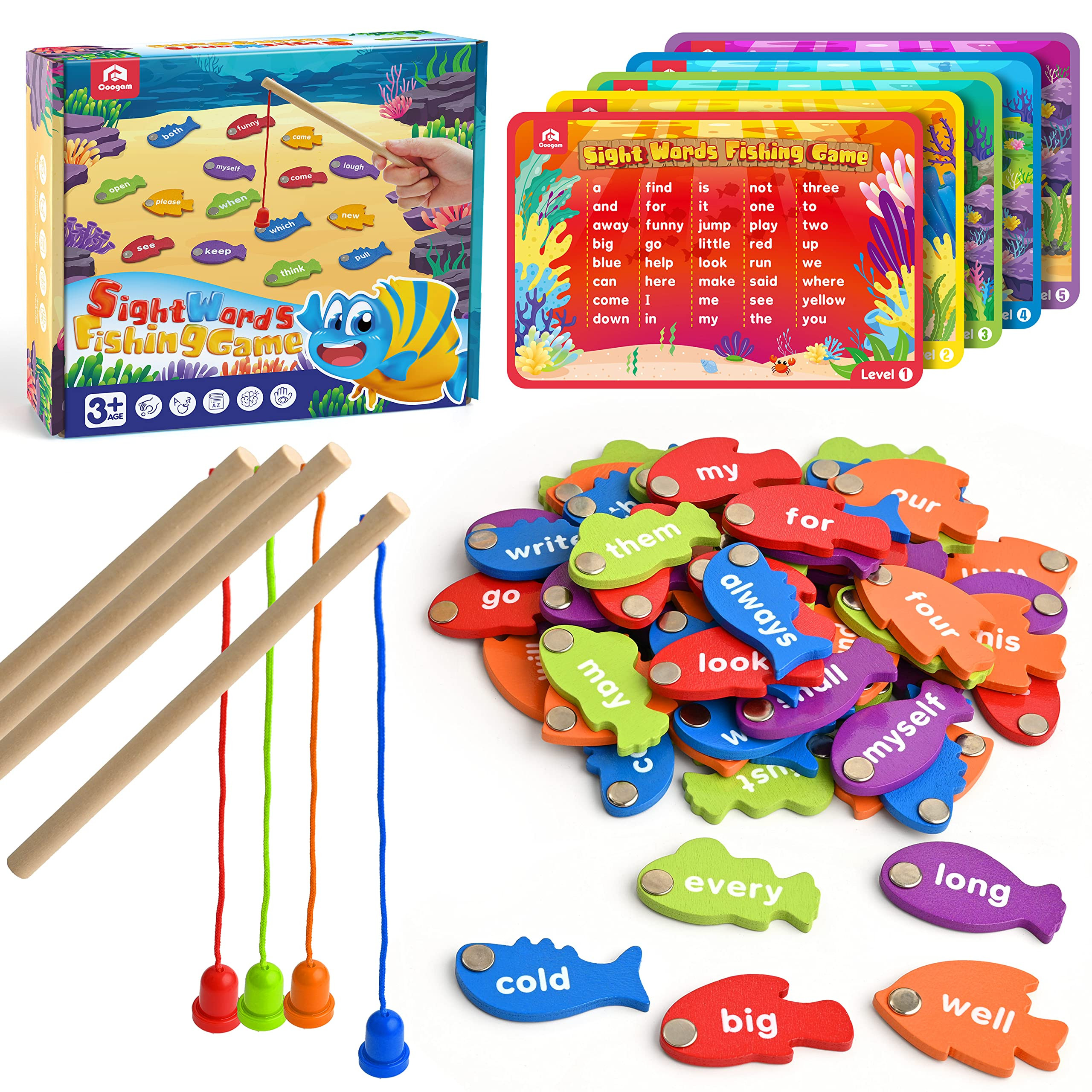 Coogam Wooden Magnetic Fishing Sight Words Game Learning Dolch Word Flashcards Montessori Educati... | Amazon (US)
