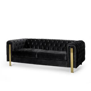 Addyston 83.75 in. Black and Gold Velvet Polyester 3-Seats Sofa | The Home Depot