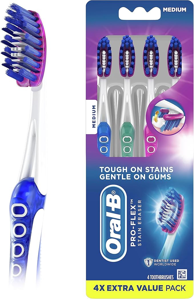 Oral-B Pro-Flex Stain Eraser Manual Toothbrush, Medium, 4 Count | Amazon (US)