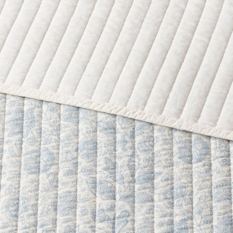 Full/Queen Printed Cotton Voile Tonal Floral Quilt Ivory/Sky Blue - Threshold™: Midweight, Mach... | Target