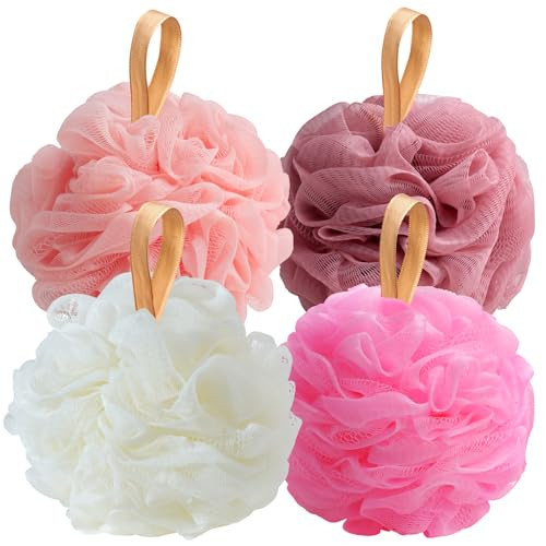 Fishent Loofah Bath Sponge Shower Loofahs, Pack of 4 Pink Soft Loofa Exfoliating Body Scrubber Mesh Shower Puff Pouf Ball Luffa for Women(50g/pcs) | Amazon (US)