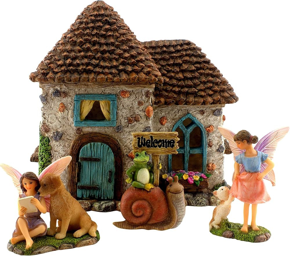 Fairy Garden House Kit - Fairy House, Fairy Garden Accessories Outdoor & Fairies for Fairy Garden – Fairy Houses for Gardens Outdoor - 4 Piece Kit for Adults | Amazon (US)