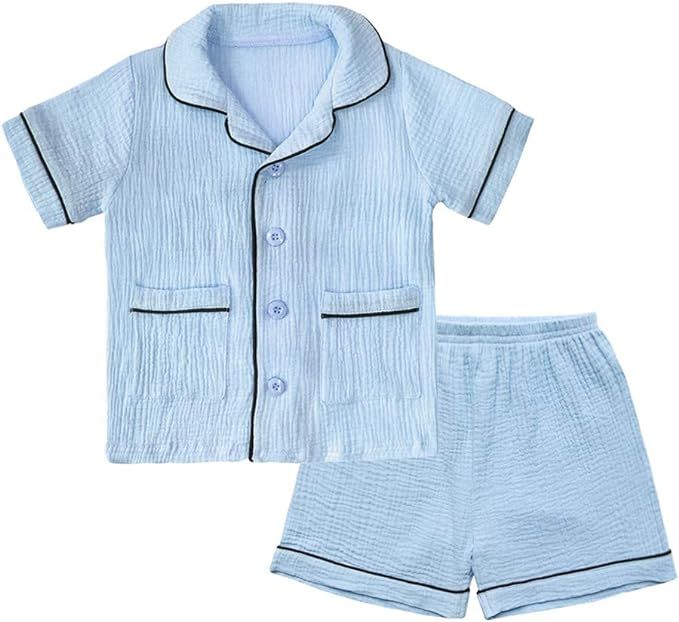 Toddler Button Up Pajamas Summer Pjs for Girls Boys 18 Months - 7 Years | Amazon (US)
