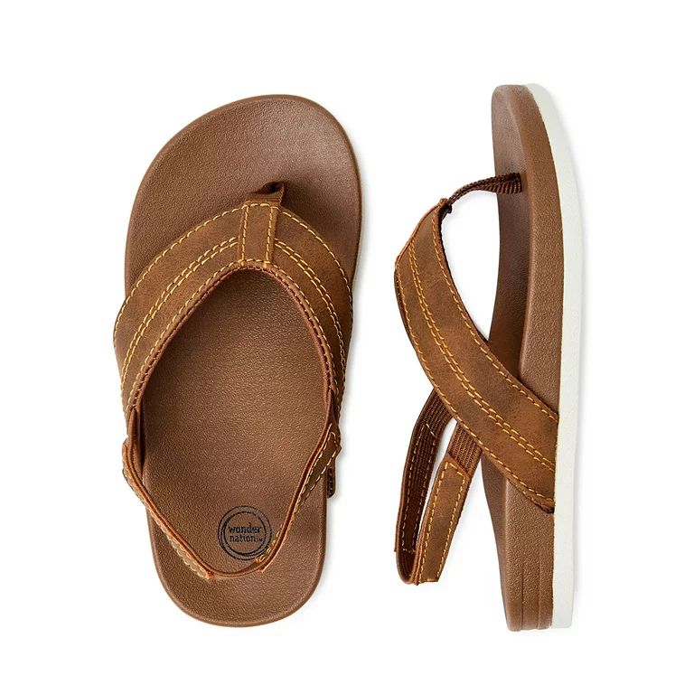 Wonder Nation Toddler Boy Faux Leather Thong Sandals, Sizes 5/6-11/12 | Walmart (US)