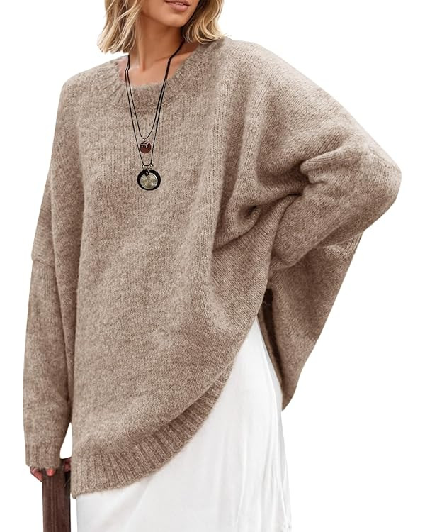 Saodimallsu Womens Oversized Tunic Sweaters Crew Neck Long Sleeve Fall Casual Slouchy Knit Pullov... | Amazon (US)