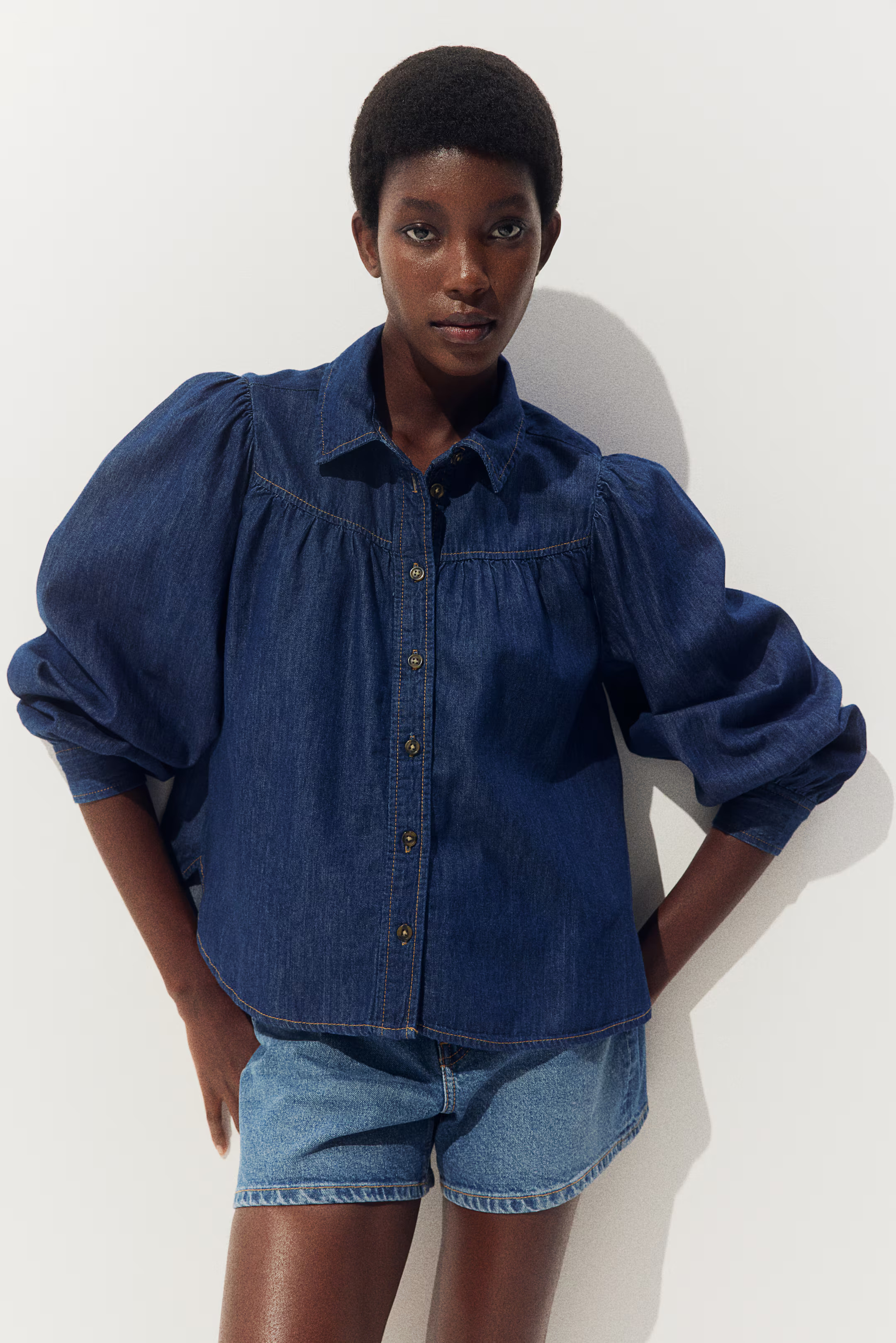 Puff-Sleeved Denim Blouse | H&M (US + CA)