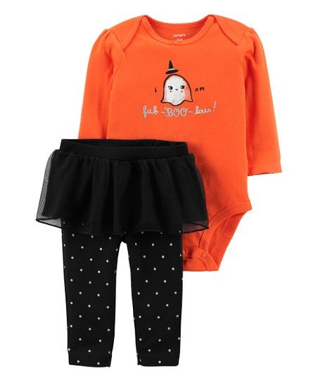 Orange 'Fab-Boo-Lous' Bodysuit & Black Tutu Leggings - Infant | Zulily