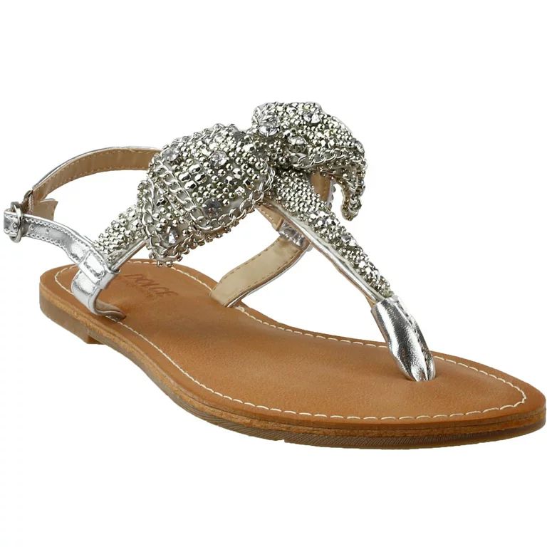 Dolce by Mojo Moxy  Womens Sienna Rhinestone Flat T-Strap Sandals Sandals Casual | Walmart (US)