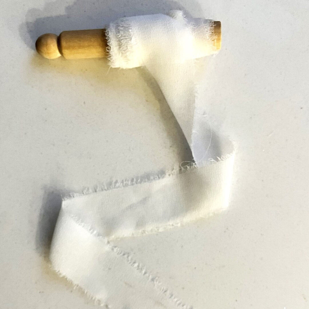 White Chiffon Ribbon Hand Dyed With Frayed Edges Wedding Bouquet and Invitations, Flat Lay Photos... | Etsy (US)