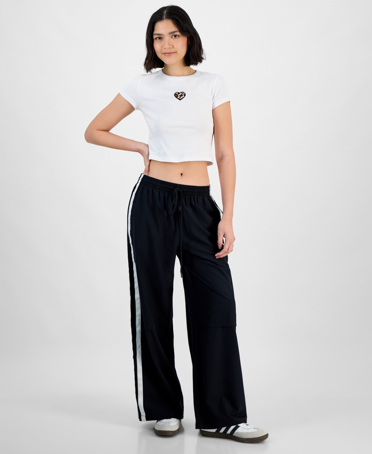 Hippie Rose Juniors' Side-Stripe Wide-Leg Track Pants - Black | Macy's