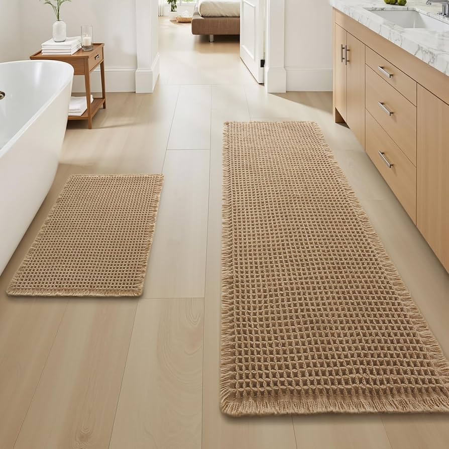 Upgraded Waffle Bath Mat Set of 2, Super Absorbent Non Slip Bath Mats for Bathroom Floor, Machine... | Amazon (US)