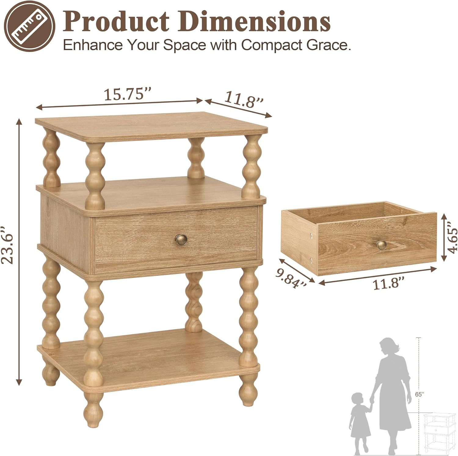 AWASEN Night Stand with Drawer, Bedside Table with Storage, 3-Tier Small Nightstand End Table for... | Amazon (US)