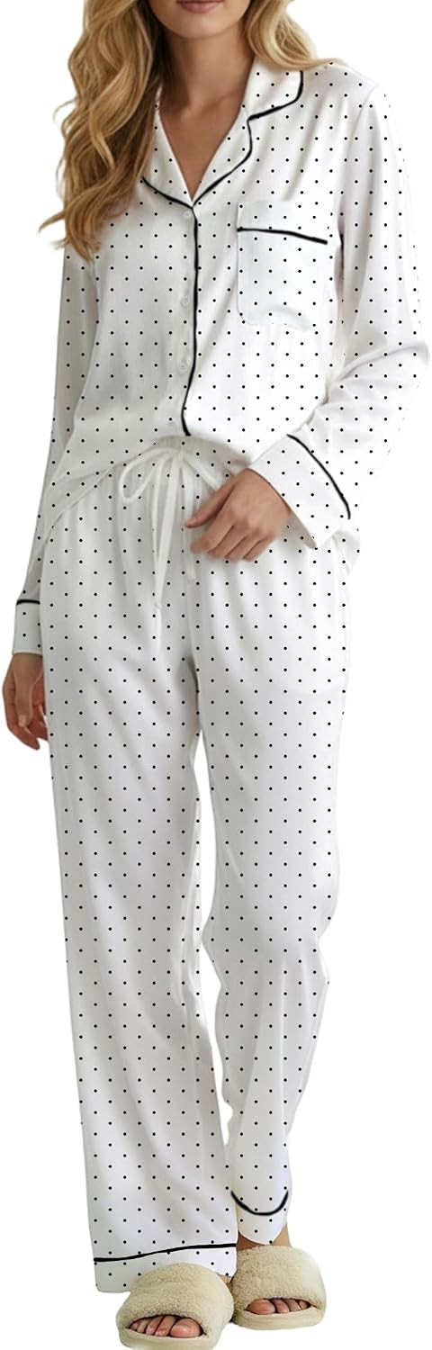 Womens Cute Pajama Sets Button Long Sleeve Fall Pjs with Pocket | Amazon (US)