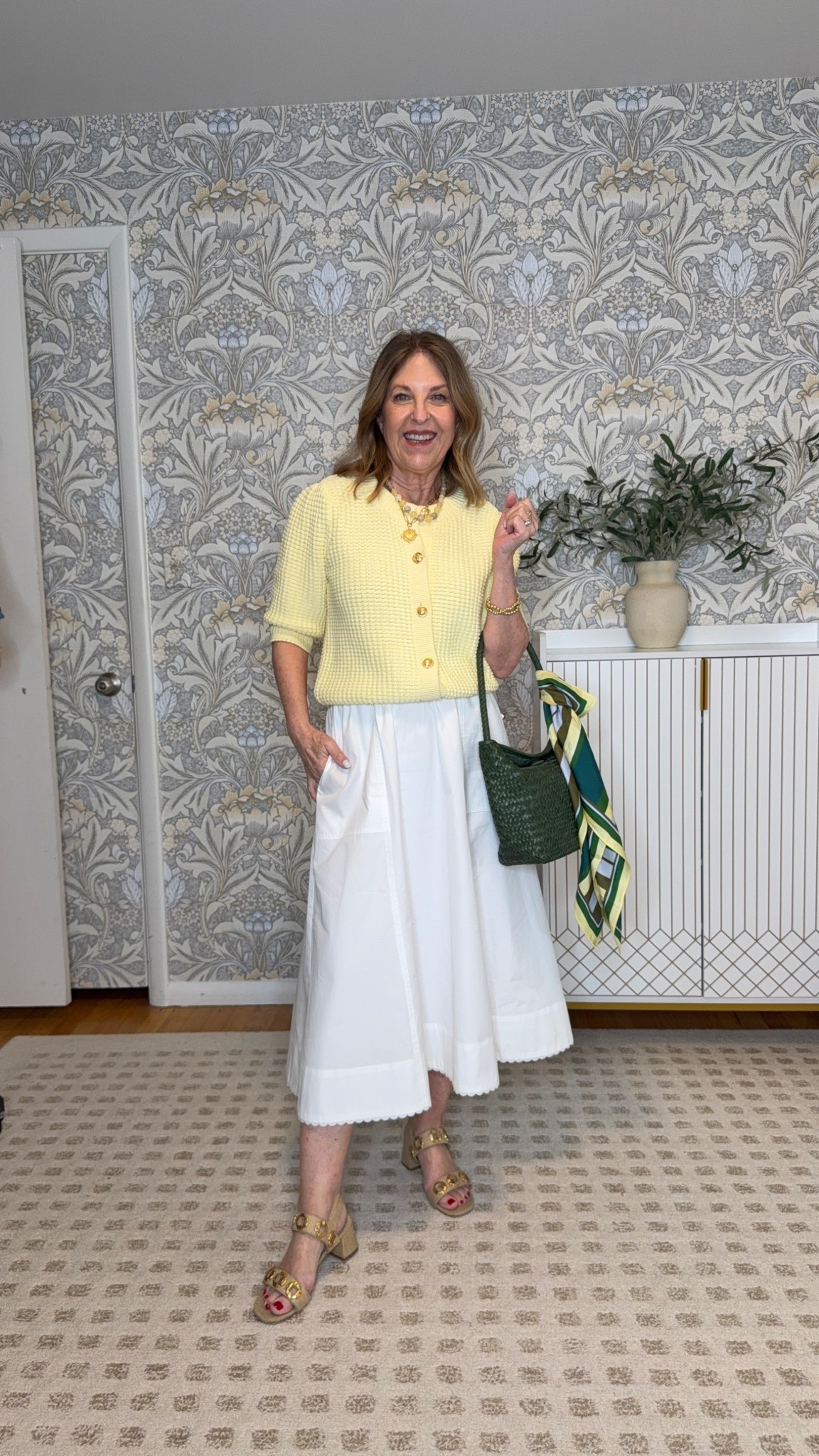 Versatile skirt on sale (runs big, size down) 
Love the yellow sweater!  Fits tts.

#LTKSaleAlert #LTKootd #LTKOver40