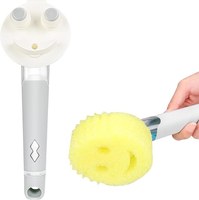 Round Smiley Face Sponge Soap Dispensing Handle with Smile Sponge Dish Wand Sponge Holder | Amazon (US)