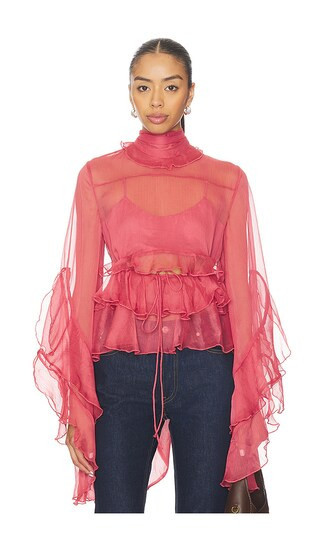 Bardot Anyssa Ruffle Blouse in Rose. - size 4 | Revolve Clothing (Global)