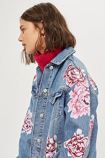 MOTO Peony Painted Denim Jacket - Mid Stone | Topshop US