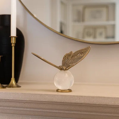 Decorative Home Decor Butterfly Statue With Orb Base - Figurine Style Sculpture Decorative Objects For Living Room - 6", Gold | Wayfair North America