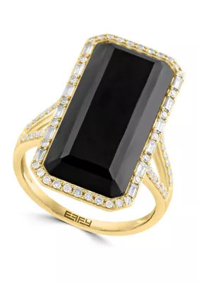 Effy 3/8 ct. t.w. Diamond, 8.1 ct. t.w. Onyx Ring in 14K Yellow Gold | Belk