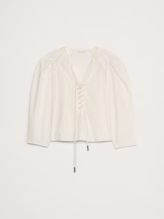 Cotton Poplin Lace-Up Cropped Shirt | Banana Republic (US)