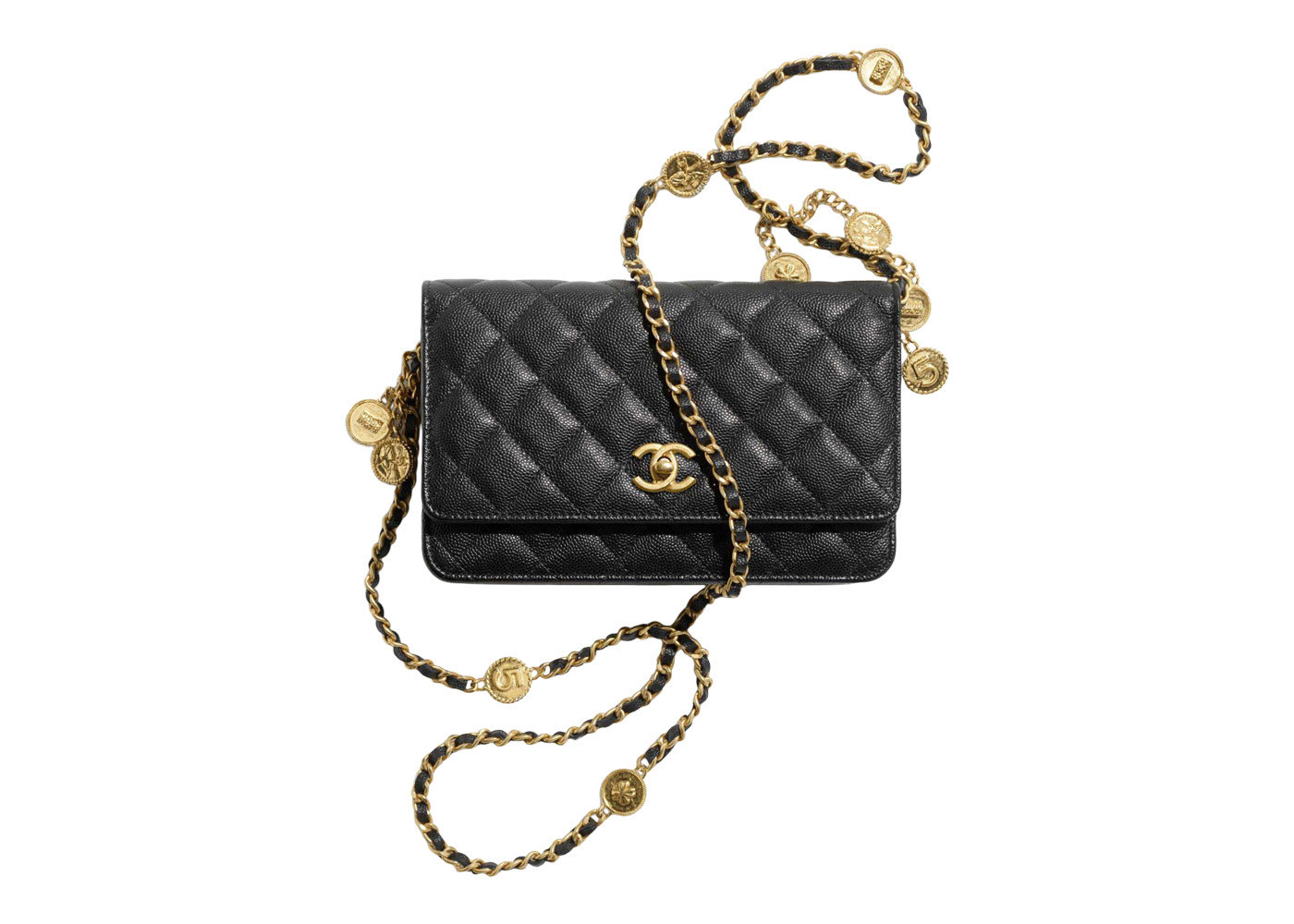 Women's Chanel Gold Coin Chain Black Wallet On Chain in Black (Ap3113/B09805/94305) | StockX