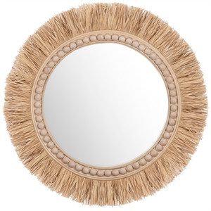 Evolution by Crestview Collection Misha Rattan Wall Mirror in Natural | Cymax