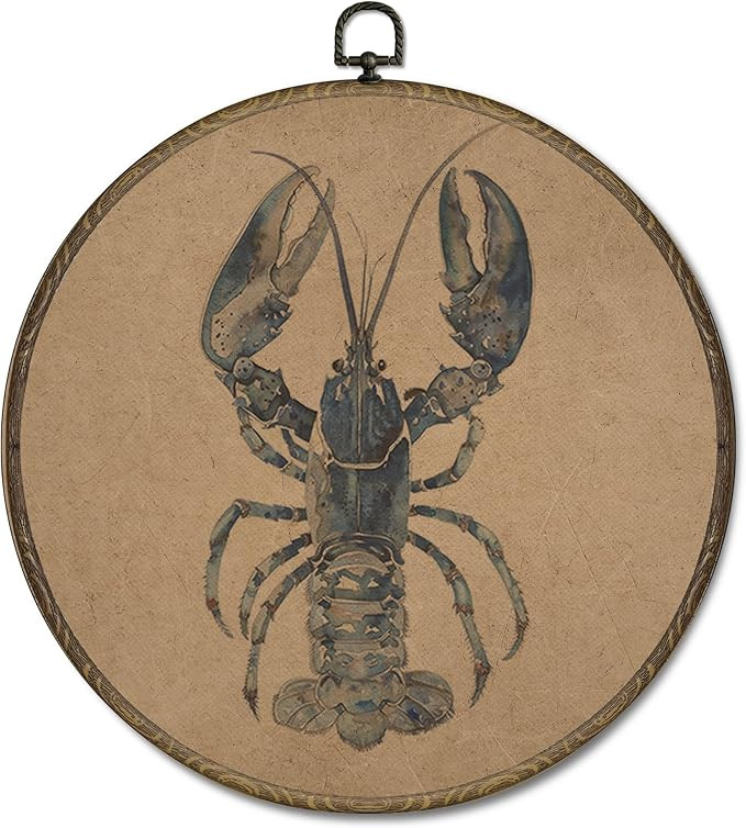 OINDADE Vintage Lobster Round Wall Art Decor, Coastal Beach Nautical Lobster Wall Art Hanging Dec... | Amazon (US)