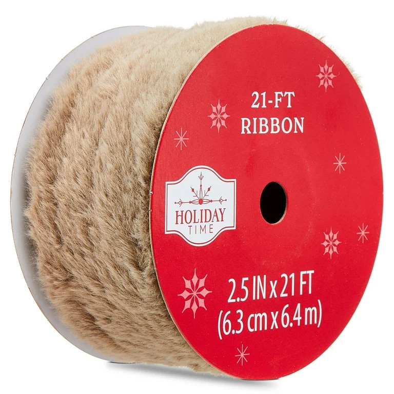 Brown Faux Fur Christmas Ribbon, 2.5" x 21', by Holiday Time | Walmart (US)