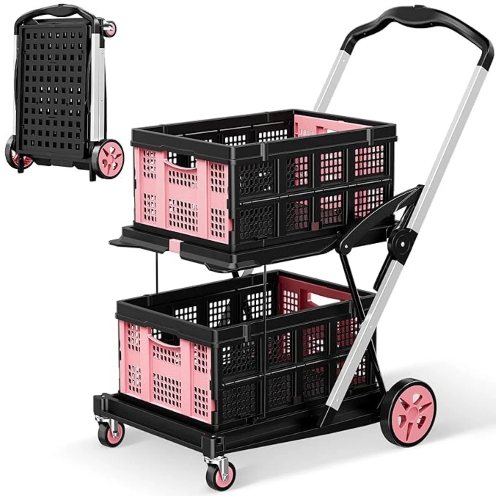Rvchic Functional Collapsible Carts with 2 Storage Crates,8-in-1 Mobile Folding Trolley with 360... | Walmart (US)