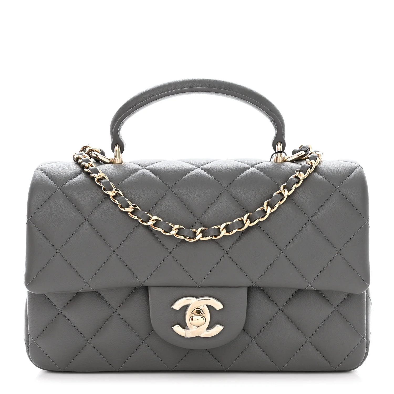 Lambskin Quilted Mini Top Handle Rectangular Flap Dark Grey | FASHIONPHILE (US)