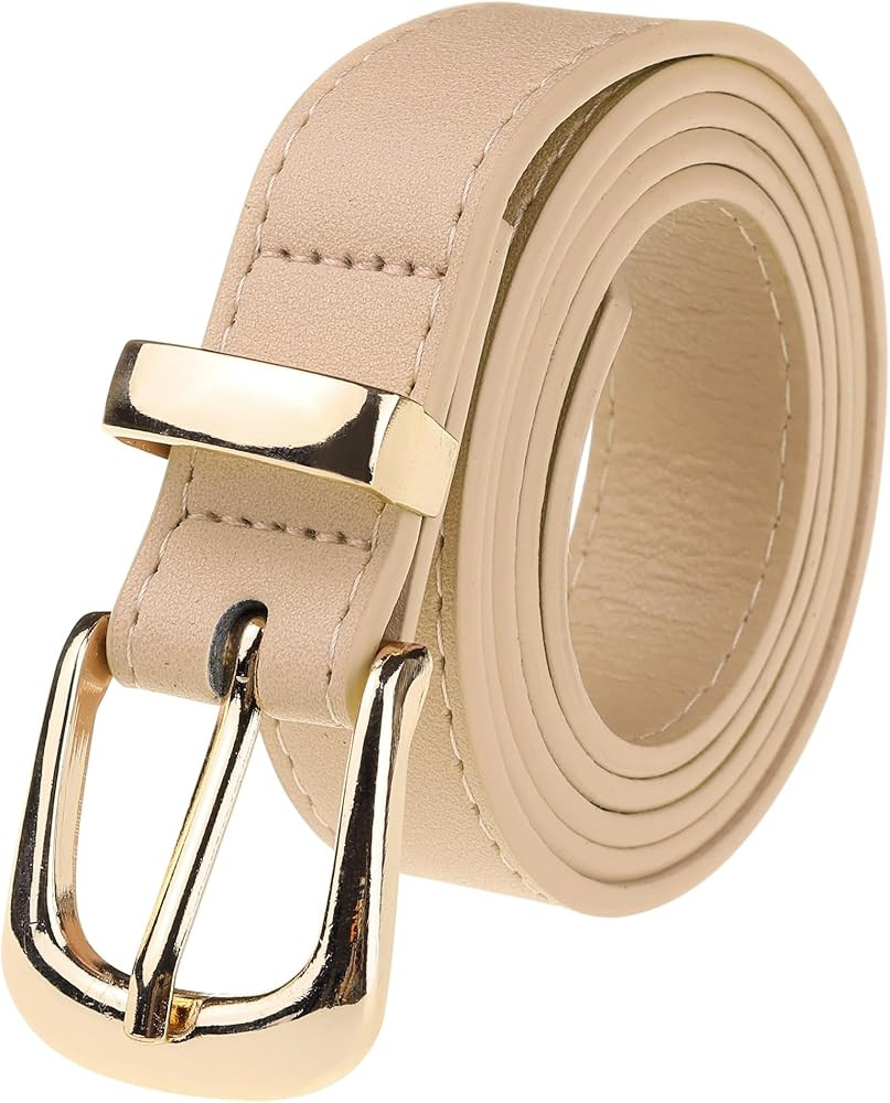 Women Faux Leather Gold/Silver Buckle Belt, 0.9" Wide Casual Waist Belts for Jeans Pants Dresses | Amazon (US)