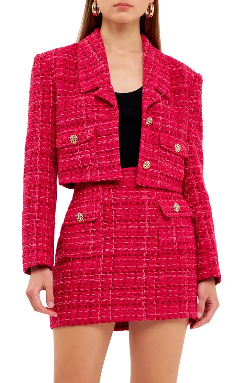 Endless Rose Tweed Crop Blazer in Fuchsia at Nordstrom, Size Large | Nordstrom