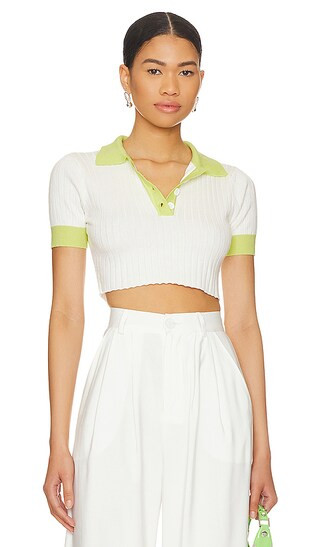 Joyce Collar Crop Top in White & Yellow | Revolve Clothing (Global)