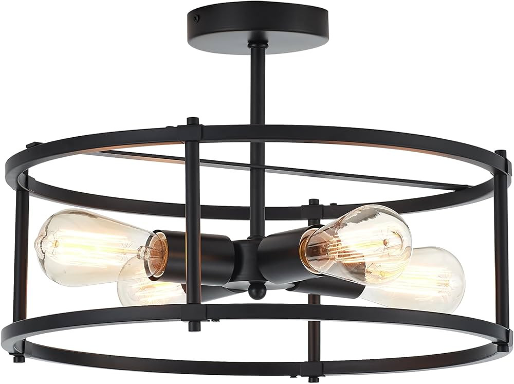 ELYCCUPA Modern Semi Flush Mount Ceiling Light Industrial 4 Lights Farmhouse Chandelier for Kitch... | Amazon (US)