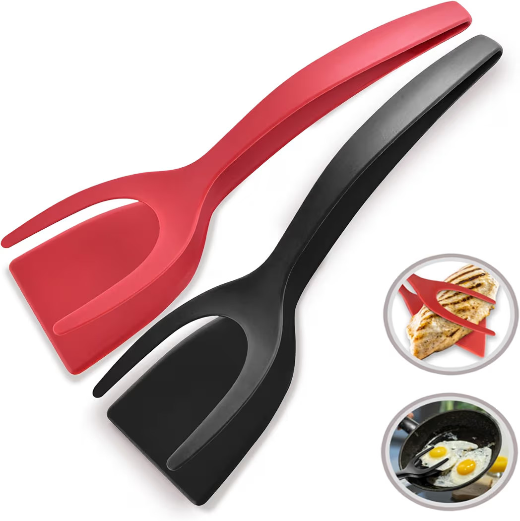 2 in 1 Flipper Spatula with tongs - Nylon Easy Grip Flip Spatula for Hash browns, Burgers, Steaks... | Amazon (US)