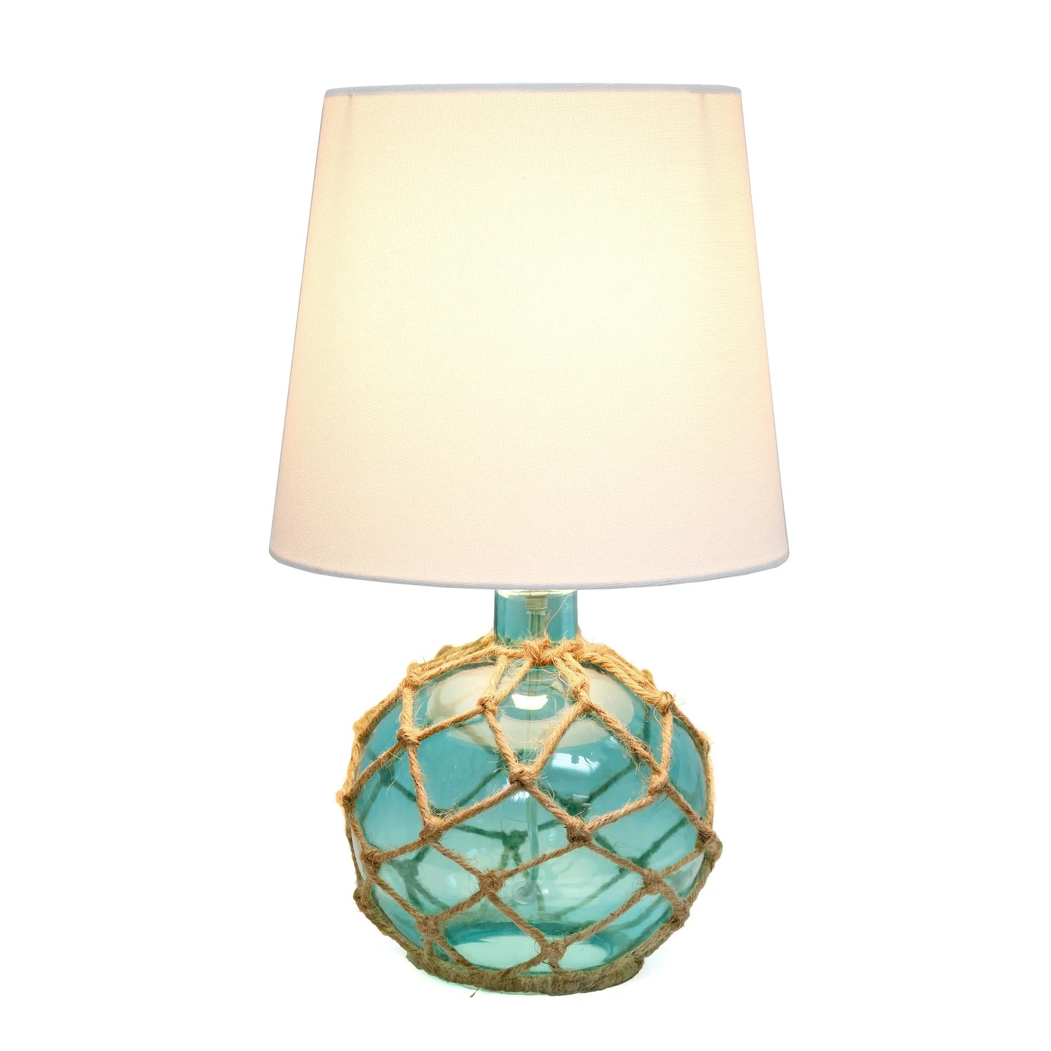 Elegant Designs Glass Ruoy Rope Netted Table Lamp in Aqua Blue with White Shade | Walmart (US)