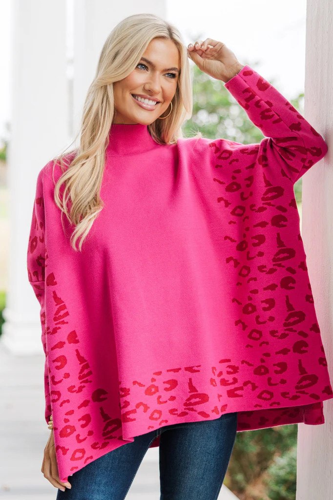 All In Theory Fuchsia Pink Leopard Sweater Tunic | The Mint Julep Boutique