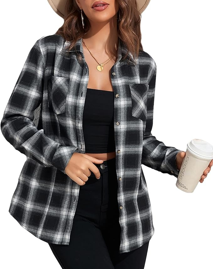 Deer Lady Plaid Flannel Shirts for Women Buffalo Plaid Shirts Oversized Long Sleeve Casual Button... | Amazon (US)