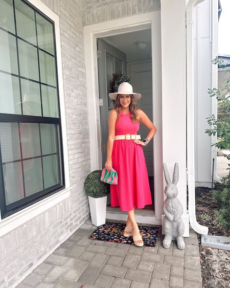 In a small racerback midi, hat, straw belt, clutch, espdarille wedges and accessories for spring/Easter - all fits TTS.

#LTKfindsunder50 #LTKstyletip #LTKSeasonal