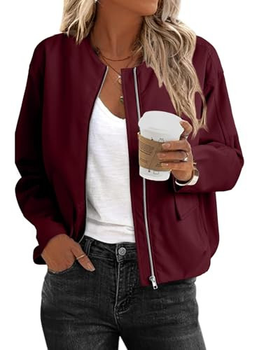 EVALESS Bomber Jackets for Women Fashion 2024 Winter Clothing for Women Business Casual Zip Up Casual Jackets Lightweight Long Sleeve Rain Jacket Fall Outfits Teacher Clothes Red Tops，XX-Large | Amazon (US)