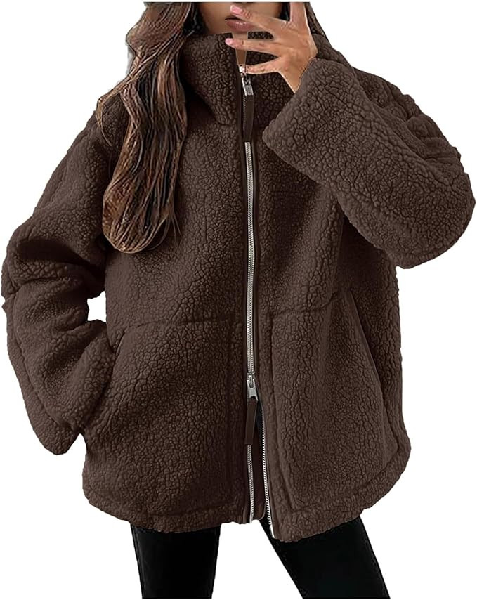 2025 Regal Women's Fleece Winter Warm with Zipper Short Bedroom Jacket without Hood Jackets Solid... | Amazon (UK)