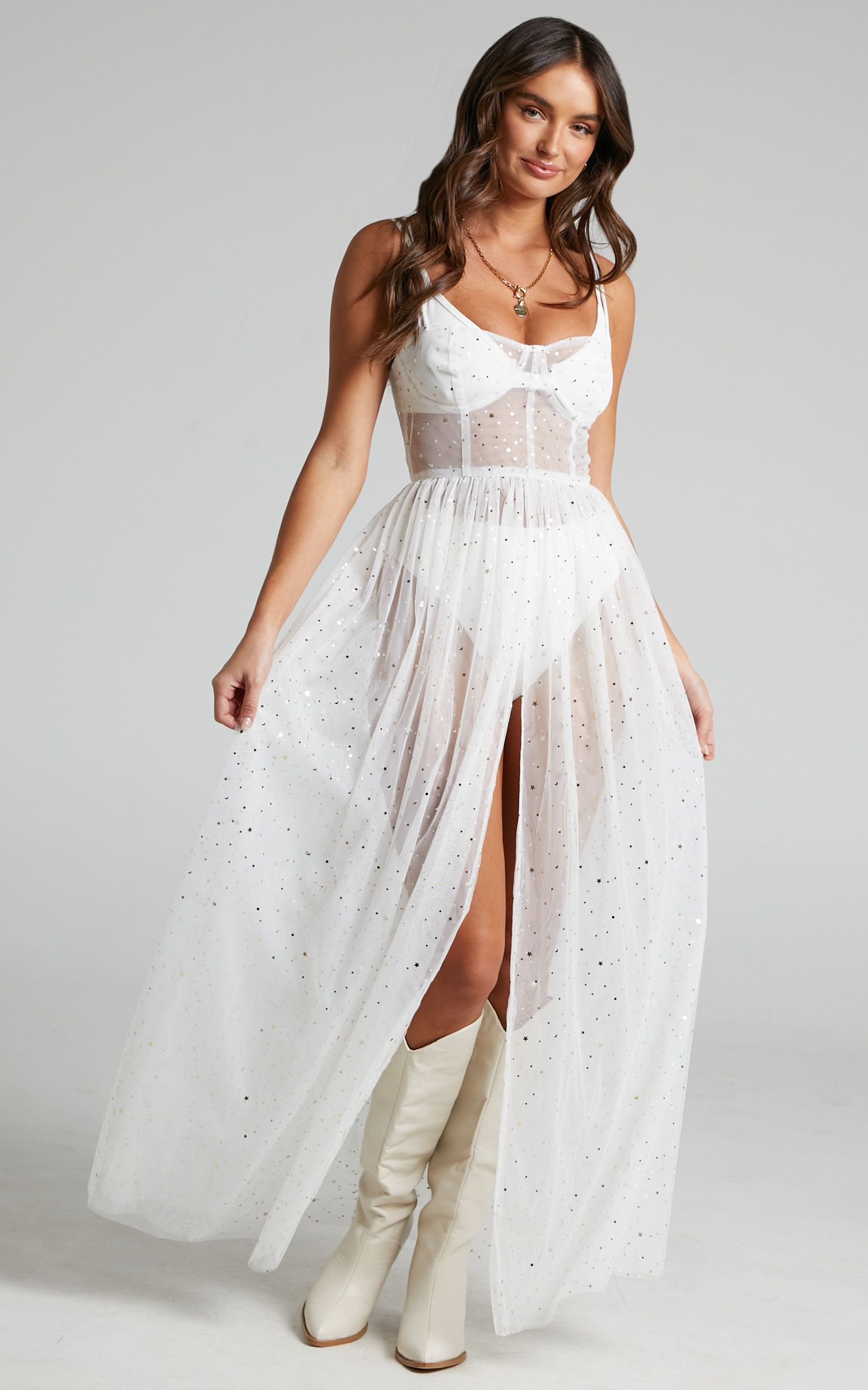 Stunning View Bodice Maxi Dress in White Mesh | Showpo (US, UK & Europe)