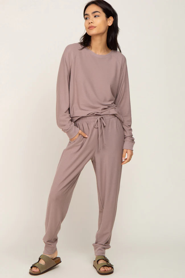 Taupe Soft Knit Long Sleeve Set | PinkBlush Maternity
