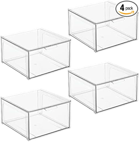 mDesign Plastic Stackable Closet Storage Organizer Bin Containers with Front Pull Drawer for Cabi... | Amazon (US)