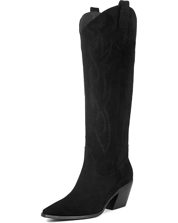 iiimmu Cowgirl Boots Women Knee High Boots Pointed Toe and Block Heel Cowboy Suede and Faux Leath... | Amazon (US)