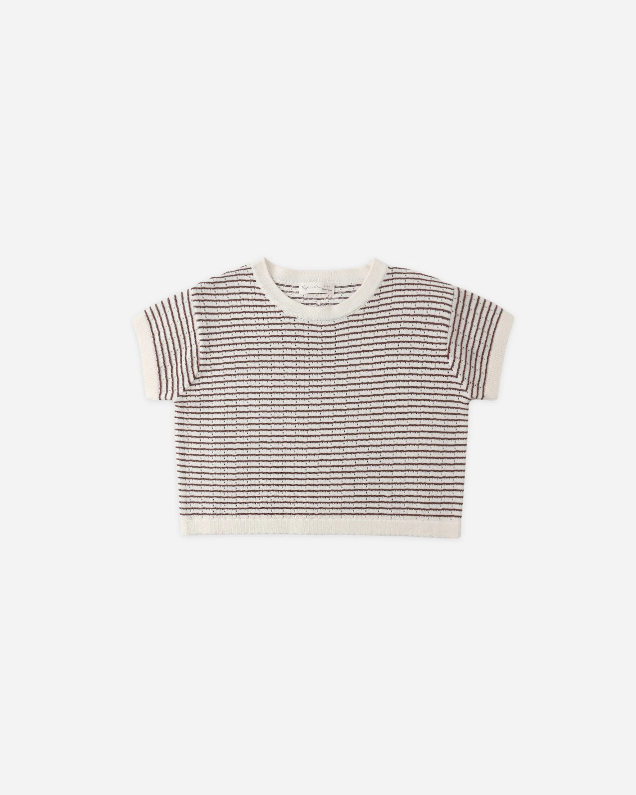 Boxy Crop Knit Tee Chocolate Stripe | Rylee + Cru