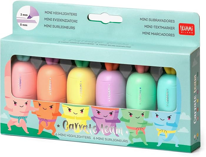 Legami HC0001 Set of 6 Mini Highlighters, Carrate Team, Carrot Shape Highlighters, Water Based In... | Amazon (US)